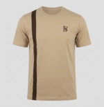 Tan cotton tee for men - Beyond Style round neck dark brown stripe accent