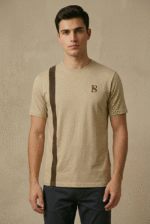 Tan cotton tee for men - back view, Beyond Style round neck regular fit tshirt